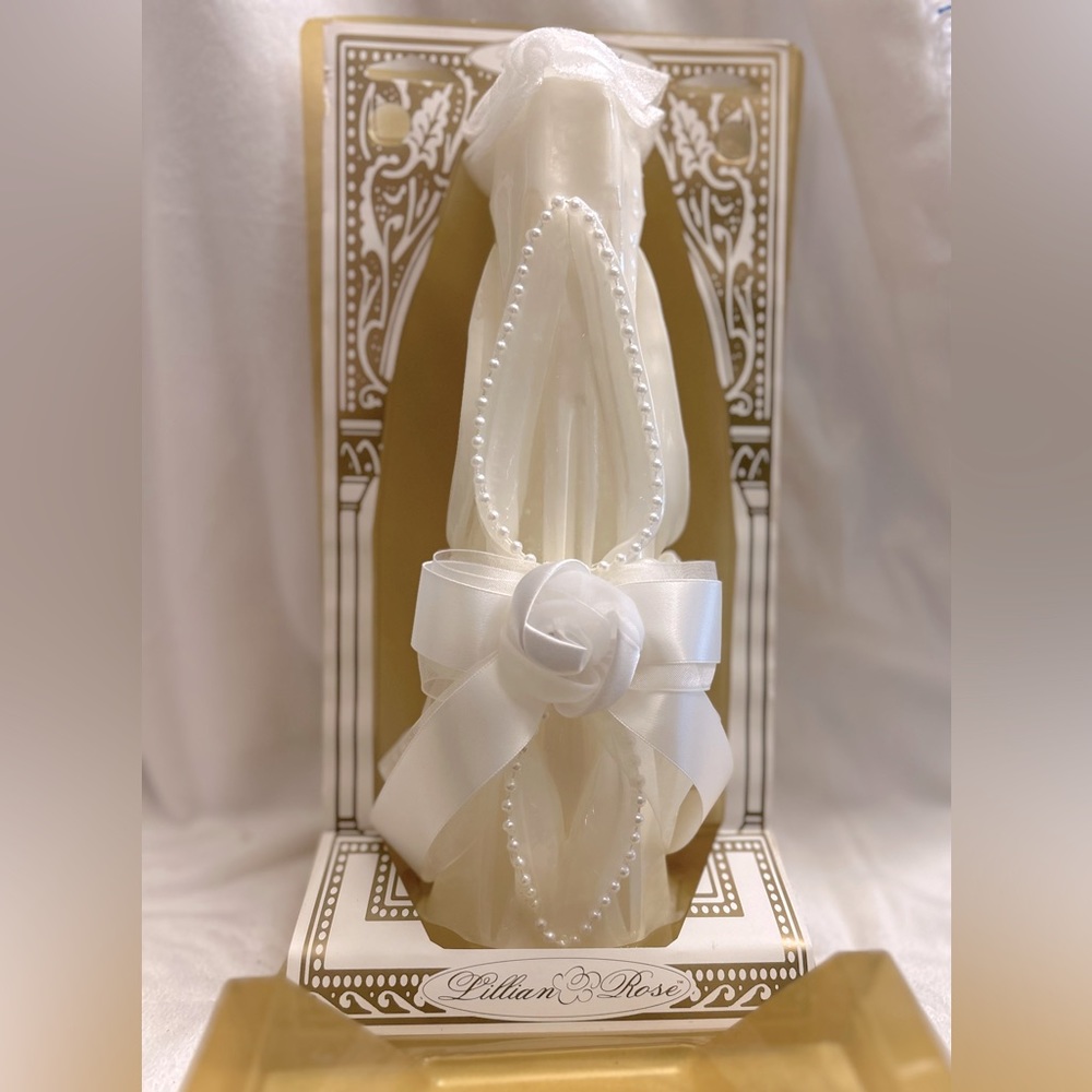 NWT Lillian Rose Chiffon Satin Rose Carved UNITY WEDDING Pillar Candle White